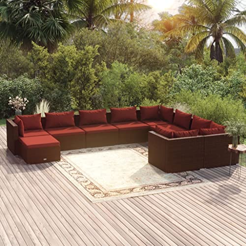 ZQQLVOO Lounge Sessel Terrassenmöbel Terassenmöbel Außen10-tlg. Garten-Lounge-Set mit Kissen Poly Rattan Braun