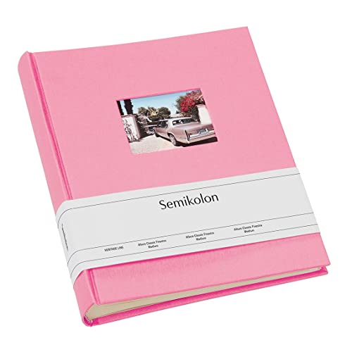 Semikolon 360348 Foto-Album Medium Finestra – 21,6x25,5 cm – 80 Seiten cremefarben, für 160 Fotos – flamingo pink