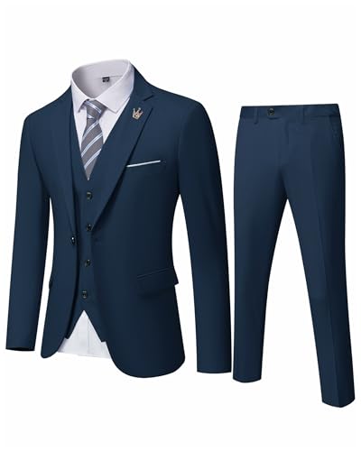 EastSide Herren Slim Fit 3-teiliger Anzug, Ein-Knopf-Blazer-Set, Jacke Weste & Hose, dunkelblau, XL