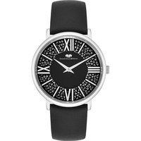 Rhodenwald & Söhne Damen Uhr analog Japan Quarz mit Echtleder schwarz Armband verziert mit Kristallen von Swarovski® 10010329