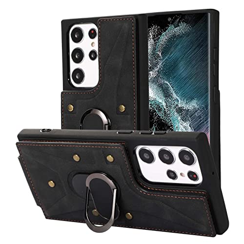KVIBEO Schutzhülle für Samsung Galaxy S23 Ultra/S23 Plus/S23, Brieftaschen-Schutzhülle mit Kartenfächern und Magnetring-Ständer für Auto, magnetische, stoßfeste Schutzhülle, Schwarz, S23
