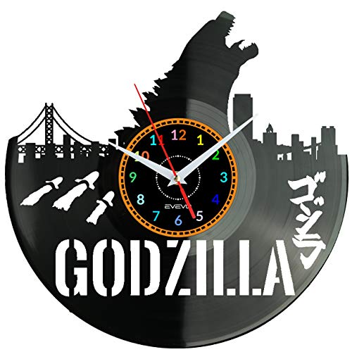 EVEVO Godzilla Wanduhr Vinyl Schallplatte Retro-Uhr Handgefertigt Vintage-Geschenk Style Raum Home Dekorationen Tolles Geschenk Wanduhr Godzilla