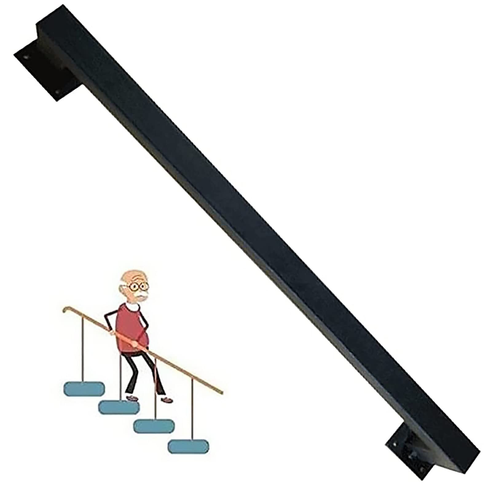 Handlauf Handrail Stairs 30cm/90cm/150cm/180cm/240cm/600cm Lang Treppengeländer, Schwarz Treppengeländer Mit Wandhalterungen, Für Innen- Und Außentreppen (Size : 11.8ft/360cm)