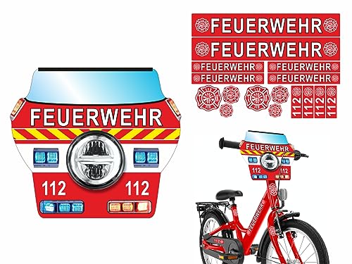 Feuerwehr Windschild und Sticker l KFWS01 | Windshield und Aufkleber für Kinder Fahrrad Zubehör (Feuerwehr)