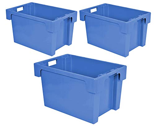 3x Drehstapelbehälter, LxBxH 600x400x350 mm, 60 Liter, blau