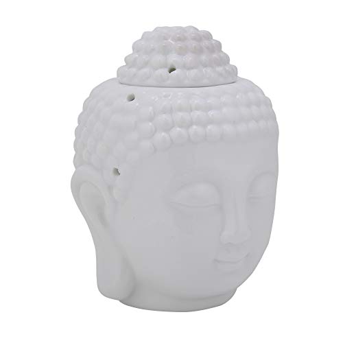 Brenner für ätherische Öle, Keramik 5,5 * 3,9 in Weiß Buddha Kopf Weihrauch Diffusor Buddha Kerzenhalter Diffusor für ätherische Öle, Schlafzimmer für Teehaus
