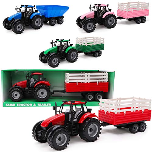 Toyland® Reibungsbetriebener Traktor mit Anhänger - rot - Boys Farm Toys