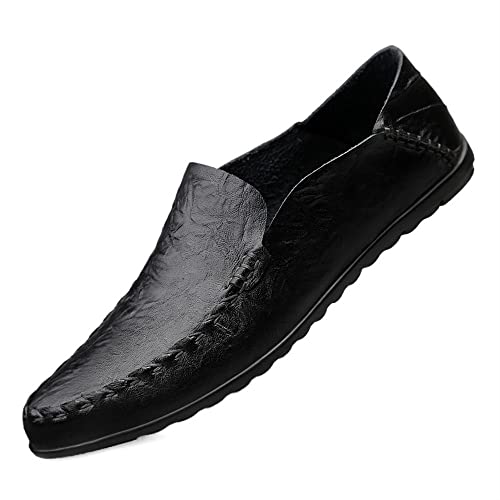 DAVBIR Loafer-Schuhe, Mokassins für Herren, venezianische Slipper, einfarbig, schlicht, rückenfrei, veganes Leder, flexibel, leicht, rutschfest, lässig (Color : Schwarz, Size : 44 EU)