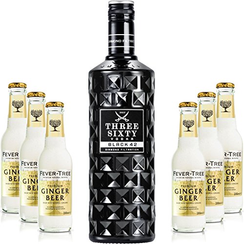 Three Sixty Moscow Mule Set - Three Sixty Black 42 Vodka 0,7l 700ml (42% Vol) + 6x Fever-Tree Ginger Beer 200ml -[Enthält Sulfite] - Inkl. Pfand MEHRWEG