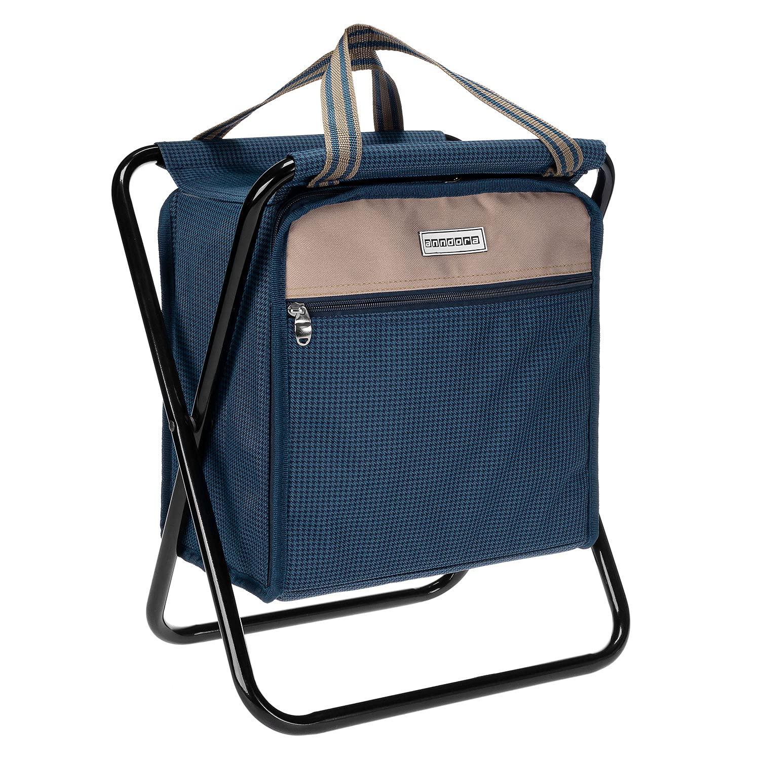 anndora Easy Cooler 2in1 - Kühltasche mit Sitzfunktion - Campinghocker, Klapphocker und Kühltasche in einem - Farbe Hahnentritt blau