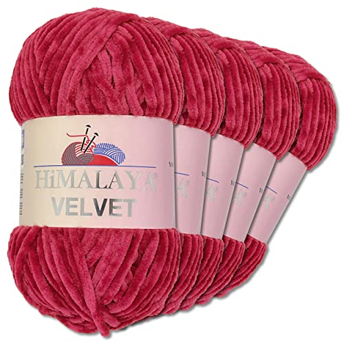 Wohnkult Himalaya 5 x 100 g Velvet Dolphin Wolle 40 Farben zur Auswahl Chenille Strickgarn Glanz Flauschgarn Accessoire Kleidung (90010 | Fuchsia)