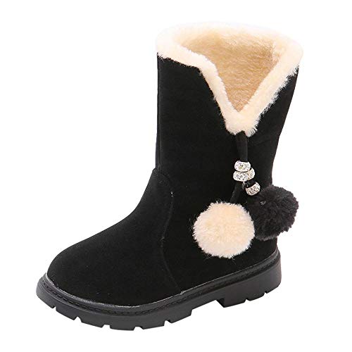 Doublehero Kinder Mädchen Schneeschuhe Winterstiefel Einfarbig Stiefel Plüschschuhe Klassisch Krawatte Schlüpfen Beiläufig Schuhe Winter Groß Wasserdicht Warm Turnschuhe (36 EU, Schwarz)