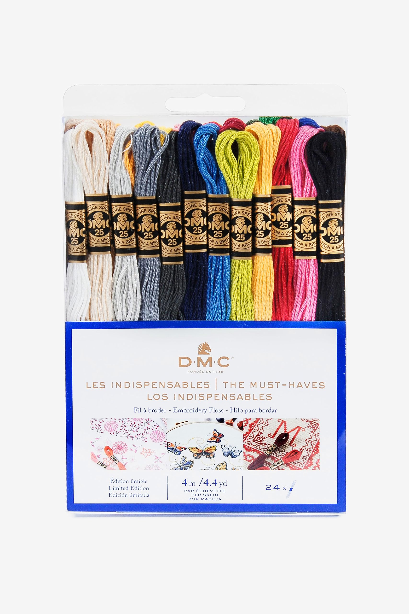 DMC - Mouliné Garnpack Basisfarben, 100% Baumwolle - 24 Stränge Mouliné Spécial Art. 117MC, je 4 m lang | Made in France