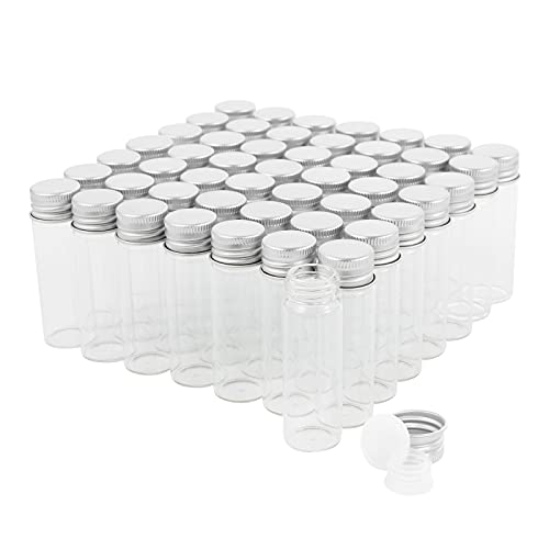 15 ml Glasfläschchen mit Schraubverschluss und Kunststoff-Stopfen, kleine, transparente Probenfläschchen, auslaufsichere Fläschchen, 50 Stück