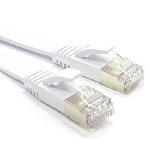 kenable Flach CAT6A S/STP Abgeschirmtes 500MHz Ethernet LAN Kabel RJ45 20 m Weiß [20 Meter/20m]