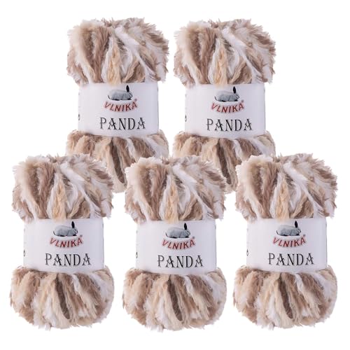 500g Strickgarn Panda Strick-Wolle Kuschelwolle Plüschwolle - Farbwahl, Farbe:017 weiß-creme-beige