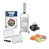 Genius Nicer Dicer Speed Set 7-tlg Gemüsehobel - Gemüseschneider mit 3 Einsätzen & Schneidguthalter | Parmesanreibe, Juliennereibe und V-Hobel