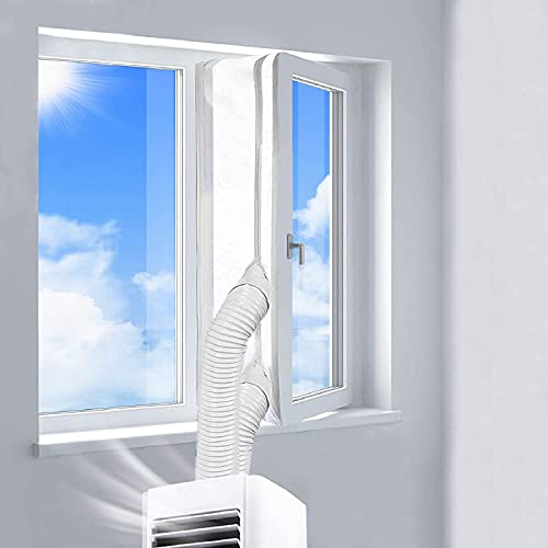 Klimaanlage Fensterabdichtung mit 2 Reißverschluss Öffnungen für mobile Klimageräte, Hot Air Stop zum Anbringen an Fenster (400cm)
