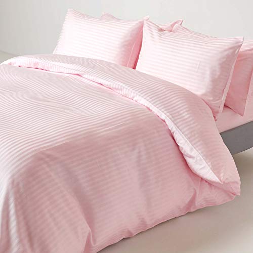 Homescapes 3-teiliges Bettwäsche-Set, Bettbezug 260 x 220 cm mit 2 Kissenbezügen 48 x 74 cm, 100% ägyptische Baumwolle mit Satin-Streifen, Fadendichte 330, rosa