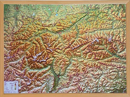 Tirol, Reliefkarte 1:325.000 mit Naturholzrahmen: Tiefgezogenes Kunststoffrelief
