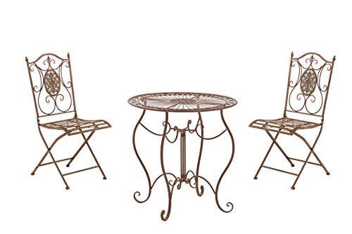 CLP Garten-Sitzgruppe Aldeano Aus Eisen I Pflegeleichtes Gartenmöbel-Set: 2 x Klappstuhl Und 1 x Tisch, Farbe:antik braun