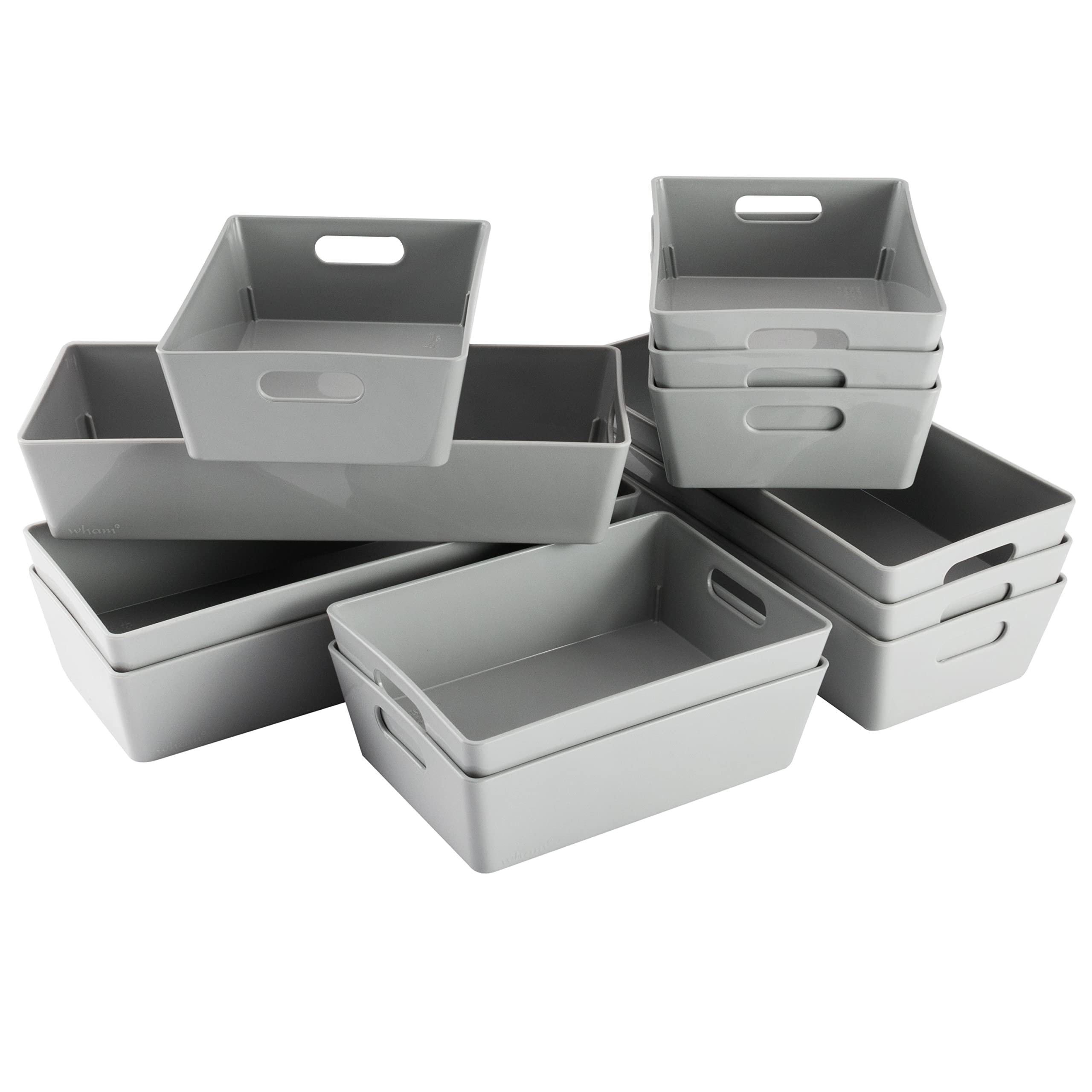 Hummelladen Schminktisch Schubladen Organizer Set - 12 Teile - Ordnungssystem - grau - 5 cm hoch - Boxen in 2 Größen - Aufbewahrungsbox Box - Schubladeneinsatz 75x38 cm
