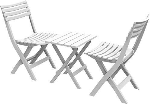 Duramax Kunststoff-Sitzset, für drinnen und draußen, für Terrasse, Camping, Picknick und Strand, Bistro-Set und Gartenmöbel, tragbarer Tisch und 2 Klappstühle, robust, langlebig und wetterfest, weiß