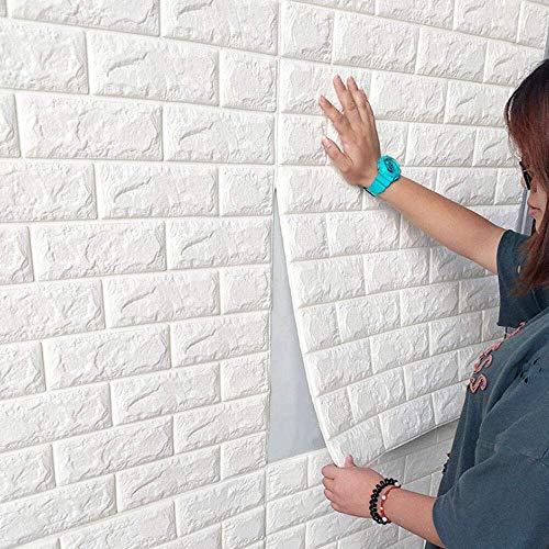 10pcs 3D Wandpaneel selbstklebende Stein Aussehen Tapete 70 x 77 cm PE Foam DIY Brick Stone Embossed Wall Paper Wall Stickers Wall Decor (weiß)(weiß)