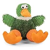 goDog Checkers Sitting Duck Squeaky Plush Dog Toy, Chew Guard Technology - Green, Small