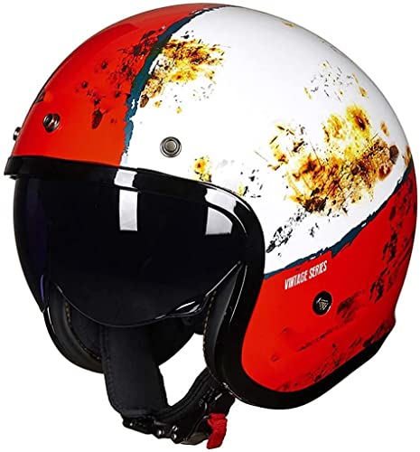 Motorrad Jethelm Mit Visier, Retro Pilotenhelm Scooterhelm Im Vintage Look, Qualität Nach ECE-Norm C,XX-Large