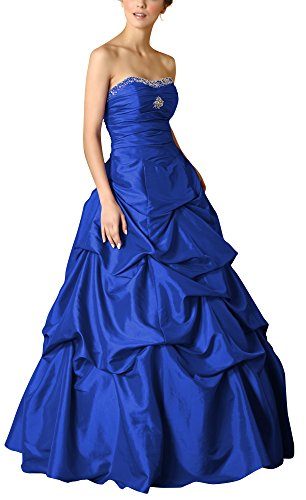 Romantic-Fashion Damen Ballkleid Abendkleid Brautkleid Lang Modell E463 A-Linie Perlen Pailletten DE Blau Größe 48