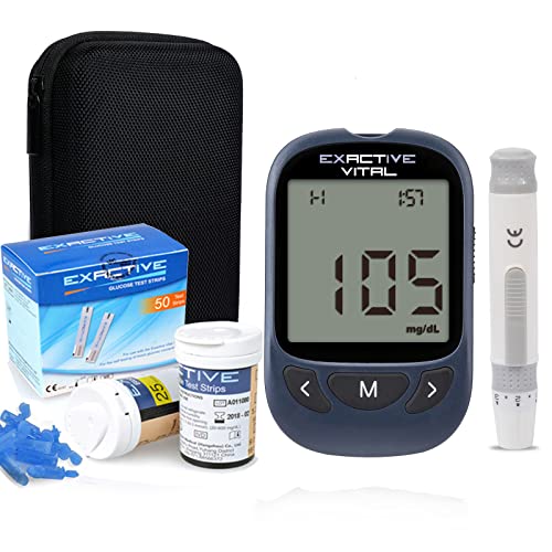 Blutzuckermessgerät, Blutzucker-Kit, Diabetes-Blutzucker-Test-Kit mit 50 Teststreifen und 50 Exactive VITAL Lanzetten - mg/dL
