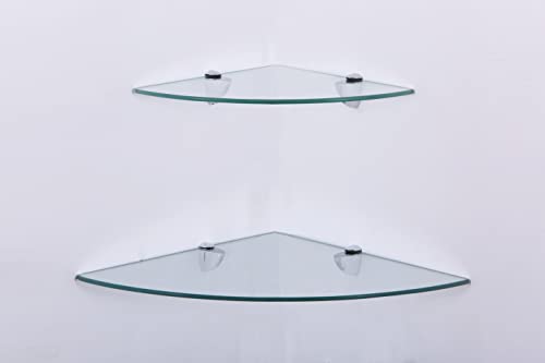 Euro Tische Glas Wandregal Eckregal - Glasregal mit 6mm ESG Sicherheitsglas - perfekt geeignet als Badablage/Glasablage für Badezimmer - Verschiedene Größen (45 x 45 cm, Klar)