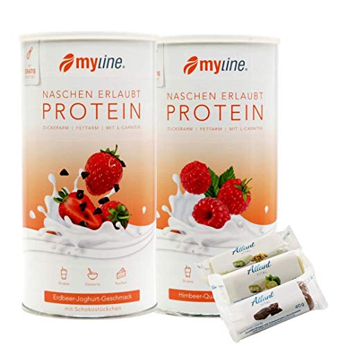 Myline Doppelpack Protein Eiweißshake + 3 Proteinriegel (ErdbeerJoghurt-HimbeerJoghurt)