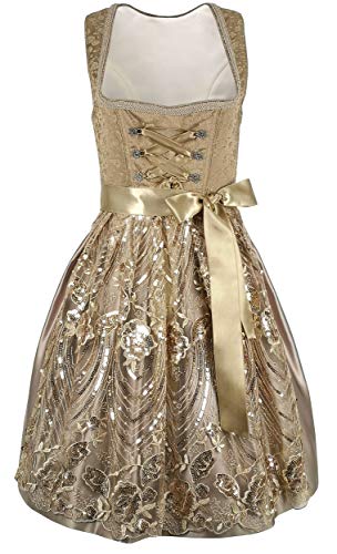 Damen Dirndl Kleid Dirndlkleid Trachtenkleid traditionell Midi Julia Gold 34