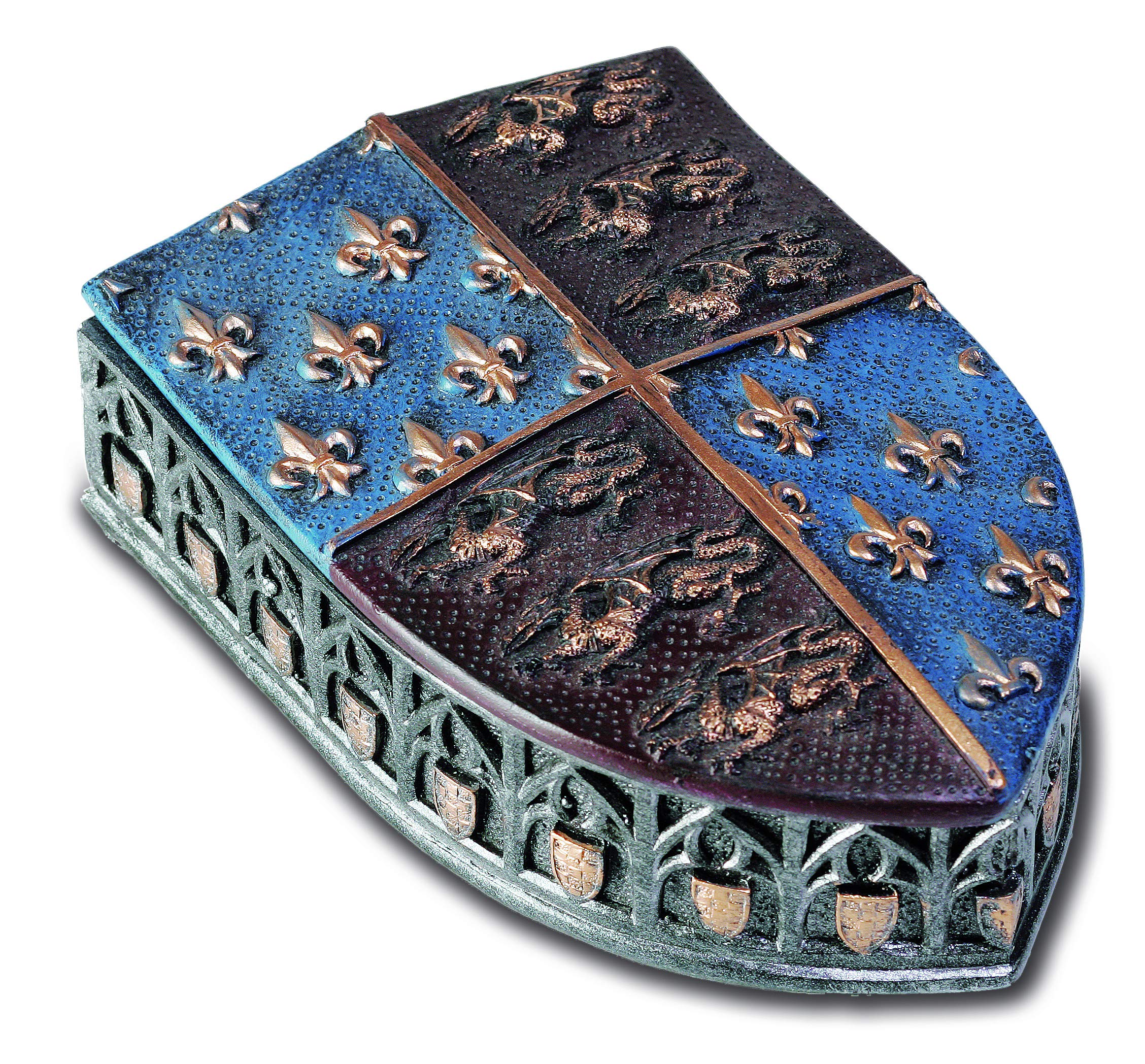 Dose mit Wappen aus Kunstharz, mittelgroß, 10,3 x 15,5 x 3 cm
