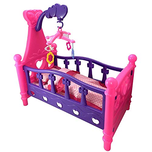 TikTakToo Großes Puppenbett mit Kissen + Decke Karussell 3in1 Kinder Puppenwiege Bettwäsche ohne Puppe Puppenmöbel Puppenzubehör