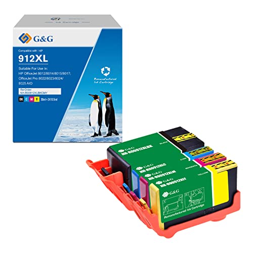 G&G 912 XL 912 Druckerpatronen Kompatibel mit HP 912 912XL für HP OfficeJet Pro 8022 8020 8024 OfficeJet 8012 8010 8013 8014 8015 (schwarz/Cyan/Magenta/gelb)