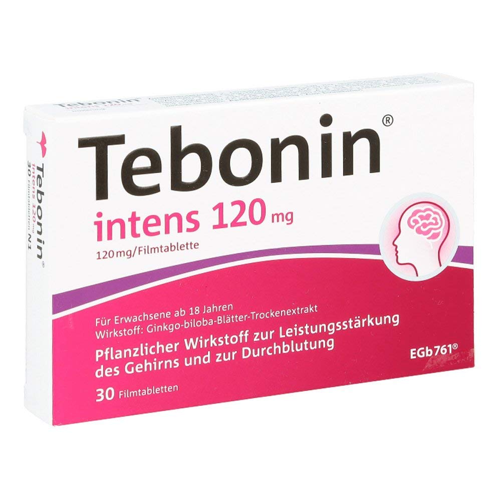 Tebonin intens 120 mg | 30 Tabletten bei akutem & chronischem Tinnitus* | pflanzliches Arzneimittel mit Ginkgo Biloba Extrakt | unterstützt bei Ohrengeräuschen* & Schwindel | mit Ginkgo Spezialextrakt