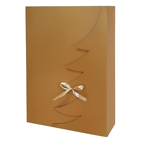 Premium Goldene Weihnachtsbaum Geschenkbox – 12 Stk – 45x30x9 cm | Eingetragenes EU-Design | Satinband | Nachhaltige Verpackungslösung