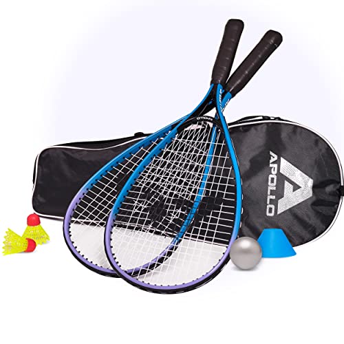 Apollo Speed Badminton Set | Schläger in versch. Farben | Squash Schläger Set | Tasche und Badmintonschläger | Federball Set Kinder