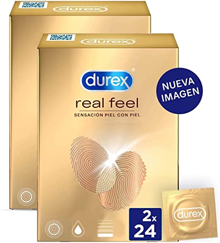 Durex Kondome Real Feel, Sensitive Kondome ohne Latex, 48 Stück