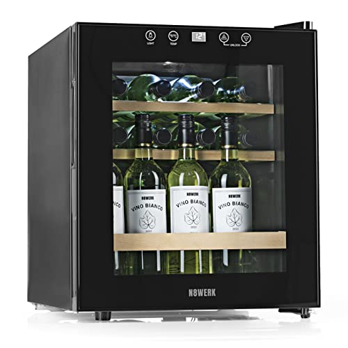 N8WERK Weinkühlschrank | für bis zu 15 Flaschen Wein| Leise Kompressortechnologie| freistehend | Temperaturbereich 4 °C - 18 °C | mit Thermoverglasung | LC-Display | LED-Beleuchtung