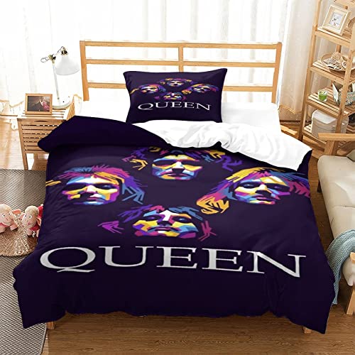 Queen Band Bettbezug,3D Rock 'n' Roll Bettwaren Musik Steppdeckenbezüge,Mikrofaser Bettbezug Mit Kissenbezügen einzeln（135x200cm）