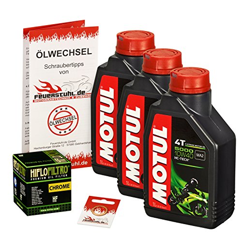 Motul 10W-40 Öl + HiFlo Ölfilter für Honda VT 600 C Shadow, 88-00, PC21 - Ölwechselset inkl. Motoröl, Chrom Filter, Dichtring