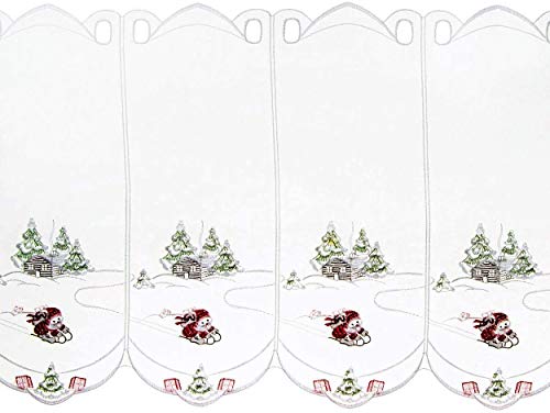 Plauener Spitze Weihnachten farbig bestickte Scheibengardine Weihnachtsmann Wichtelmann - ideal für kleine Fenster 44 cm hoch (44x128 cm)