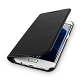 WIIUKA Echt Ledertasche -TRAVEL Nature- für Samsung Galaxy S7 -DEUTSCHES Leder- Schwarz, mit Kartenfach, extra Dünn, Tasche, Leder Hülle kompatibel mit Samsung Galaxy S7