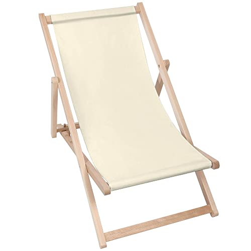 DreamRoots Liegestuhl klappbar Holz, Buchenholz bis zu 130 kg, Sonnenliege klappbar mit 3-stufiger Neigungsregulierung der Rückenlehne, Strandstuhl Holz waschbare 100% Polyester Liegestuhl Holz Basic