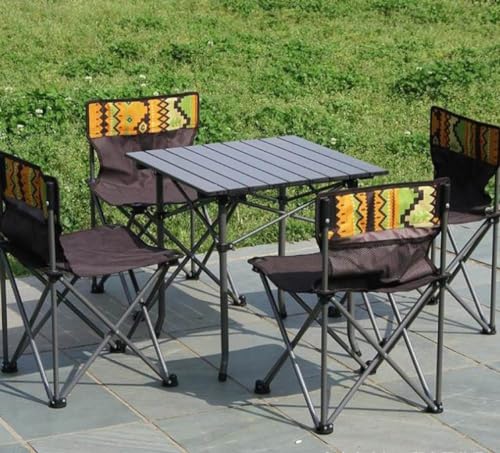 Outdoor-Klapptisch und Stühle Set Freizeit Familie Reisen Tragbarer klappbarer Campingtisch und Stühle aus Aluminiumlegierung, Kaffeefarbe