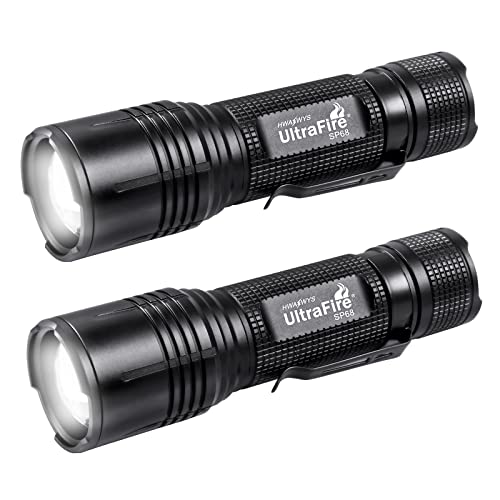 UltraFire Mini LED Taschenlampe 650 Lumen Zoomable 5 Modi AAA Taschenlampe Klein Taktische Taschenlamp, IPX5 Wasserdichte (2 Pack)